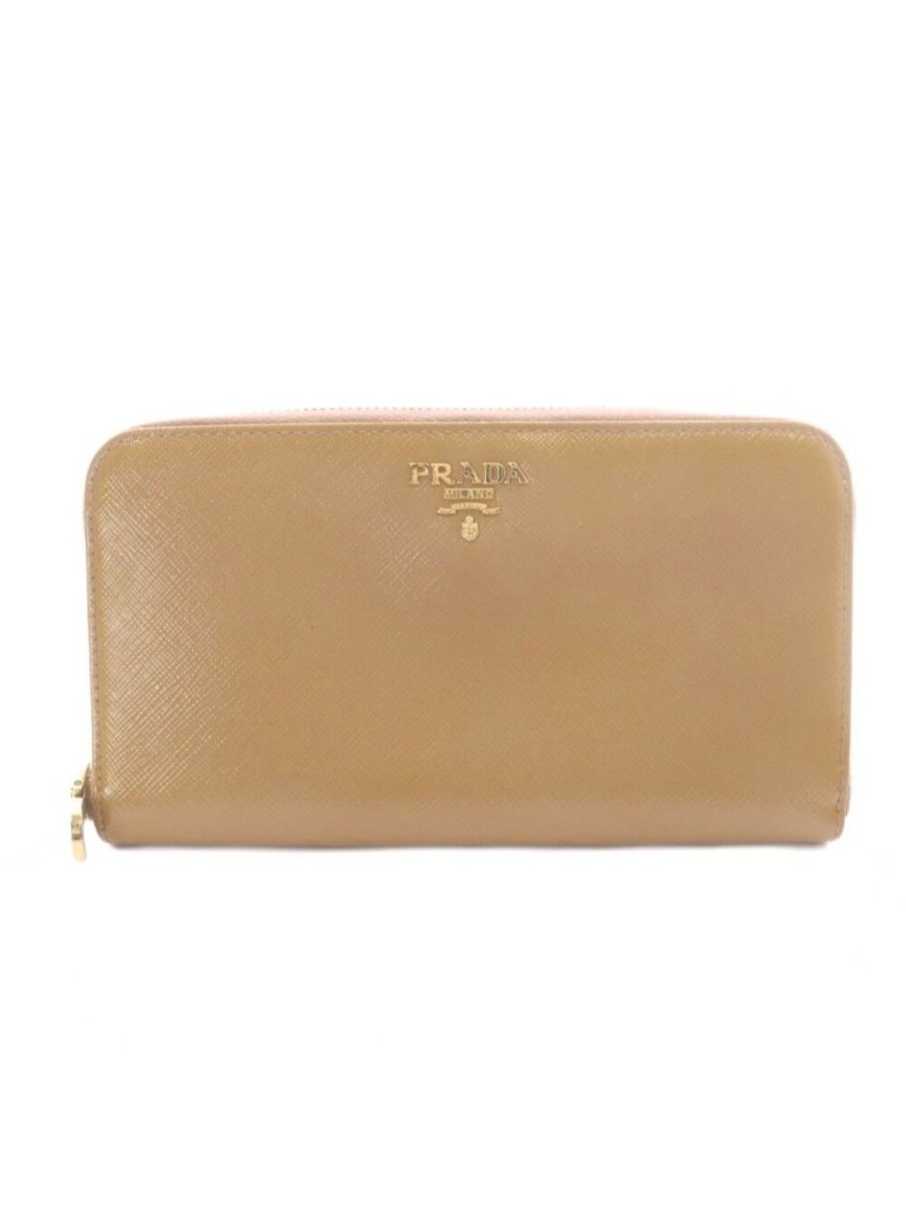 Prada Zip Around Wallet Logo Brown